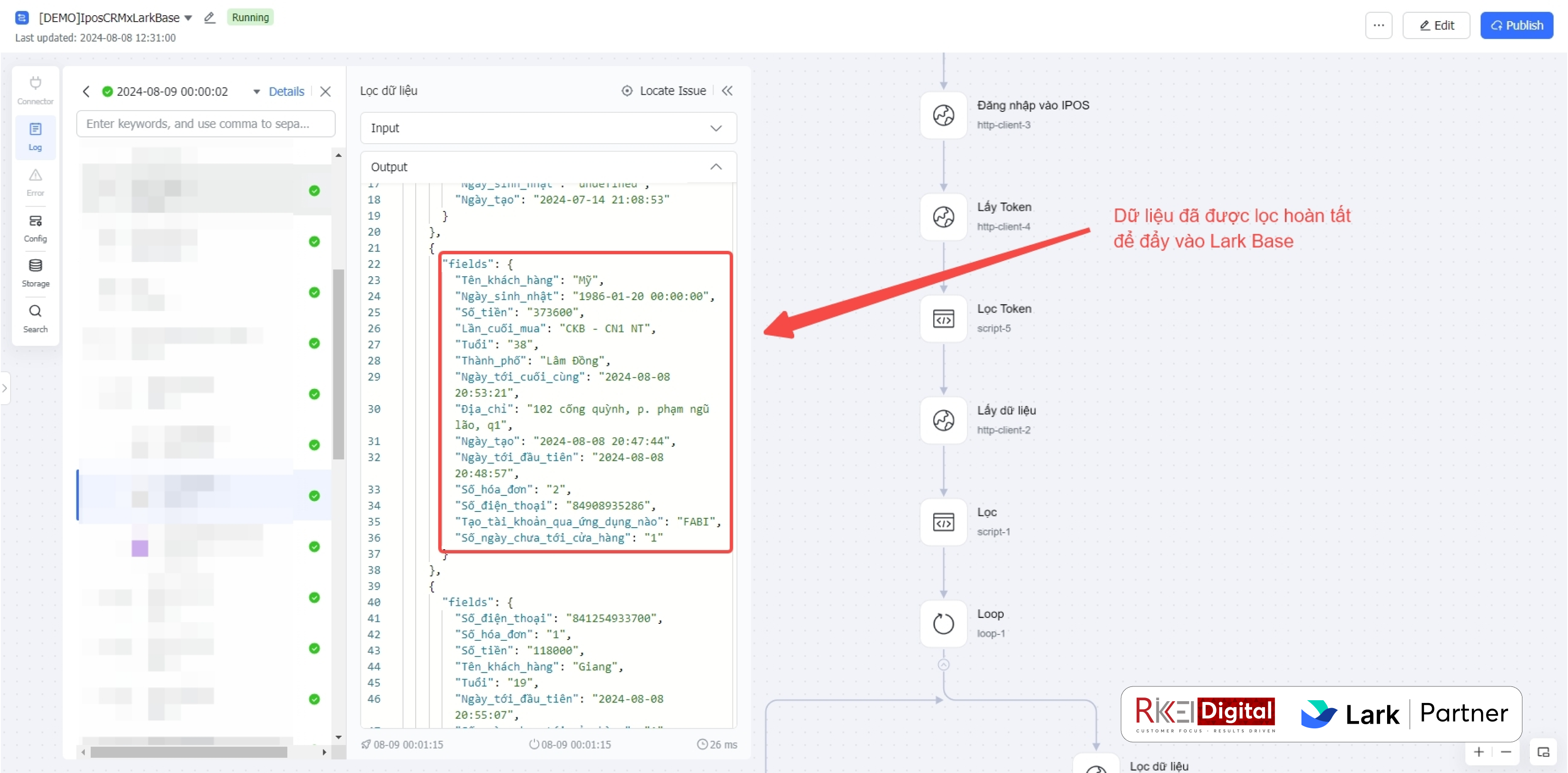 Dữ liệu đồng bộ qua Lark AnyCross